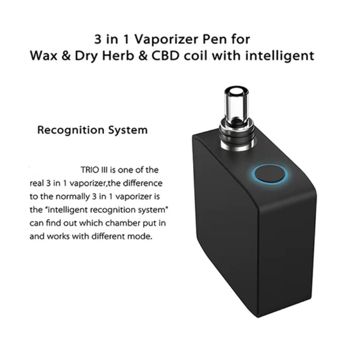 Rhy a Trio III 3 in 1 Thick Oil Carts Vape Box 18350 Battery Artificial Intelligent Recognition Live Rosin Cartridge Vape Wax Vaporizer Dry Herb Vaporizer